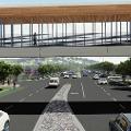 Rendering from eastbound Temple Ave. showing pedestrian bridge over Temple