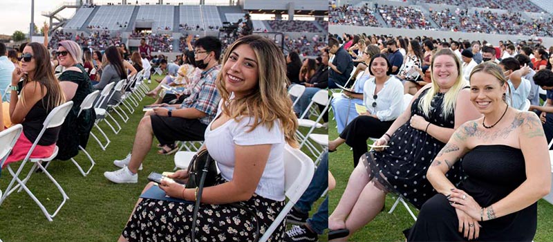 Students smile as they wait on the field