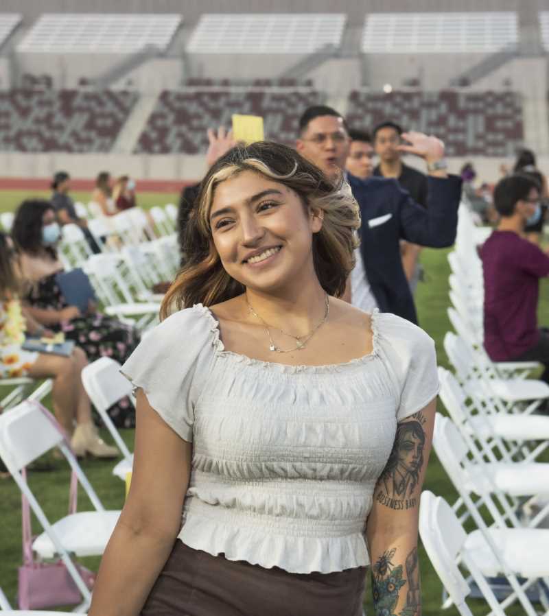 Happy student heads to the stage.